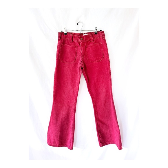 30 waist 1970s Dark Red Bell Bottom Jeans, Mid Rise Saks Fifth Ave - Picture 1 of 7